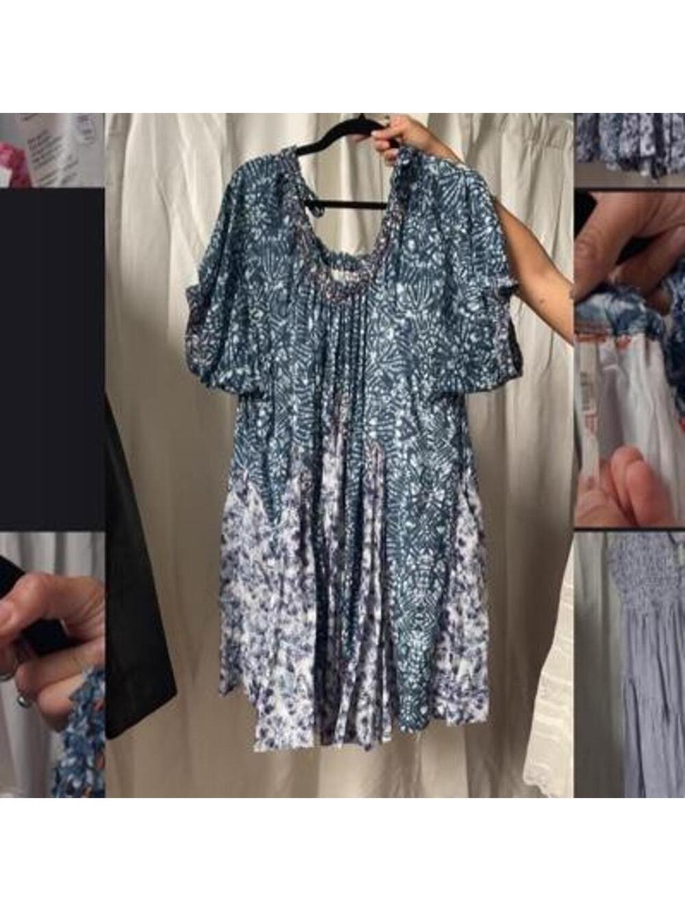 free people 100% cotton blue jet set mini dress with pockets size M